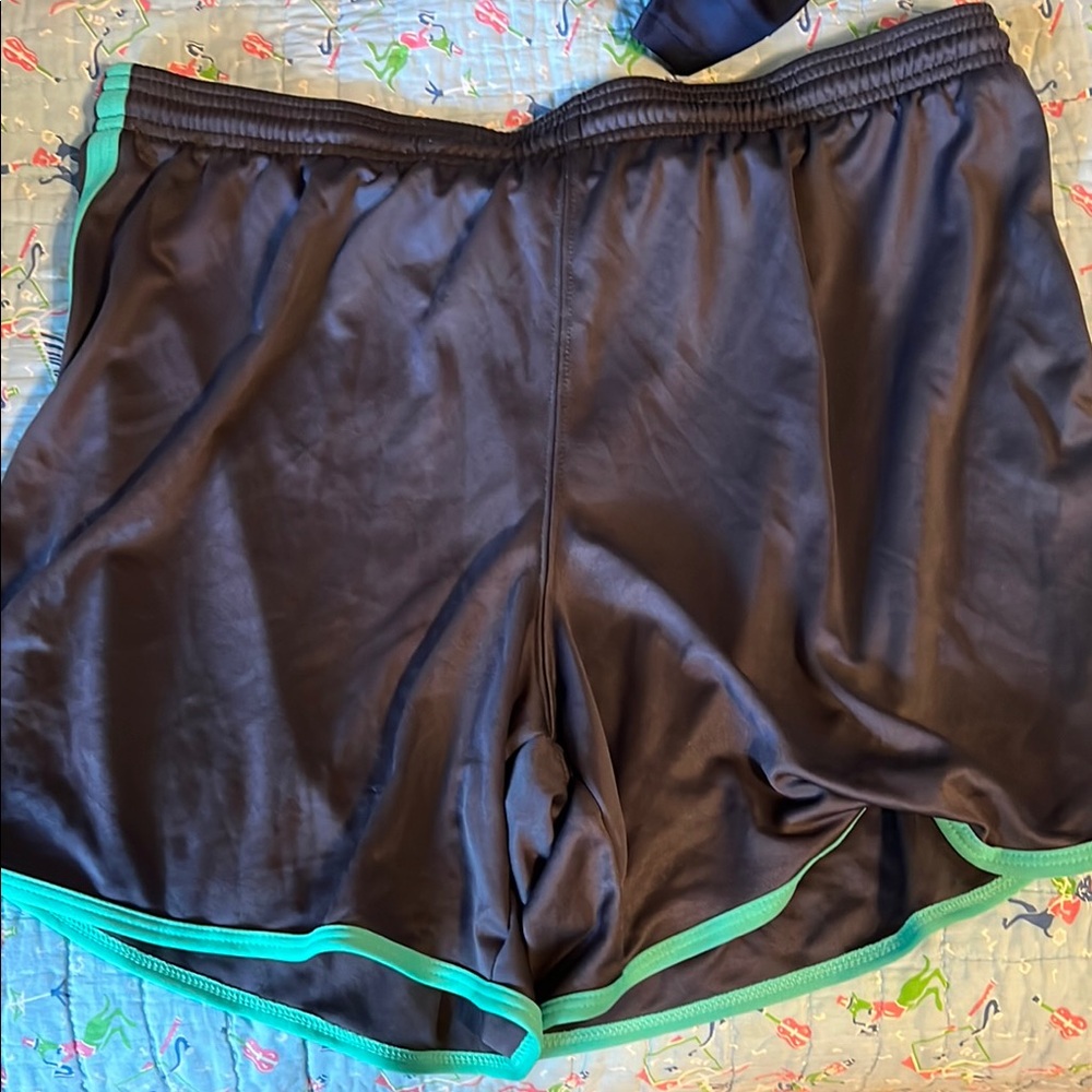 ZELOS Black and Green Athletic Shorts Lightweight Polyester